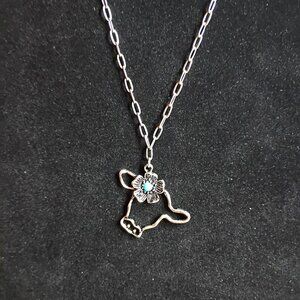 Western Cow Necklace Turquoise Flower Cowgirl Boho Southwestern Pendant